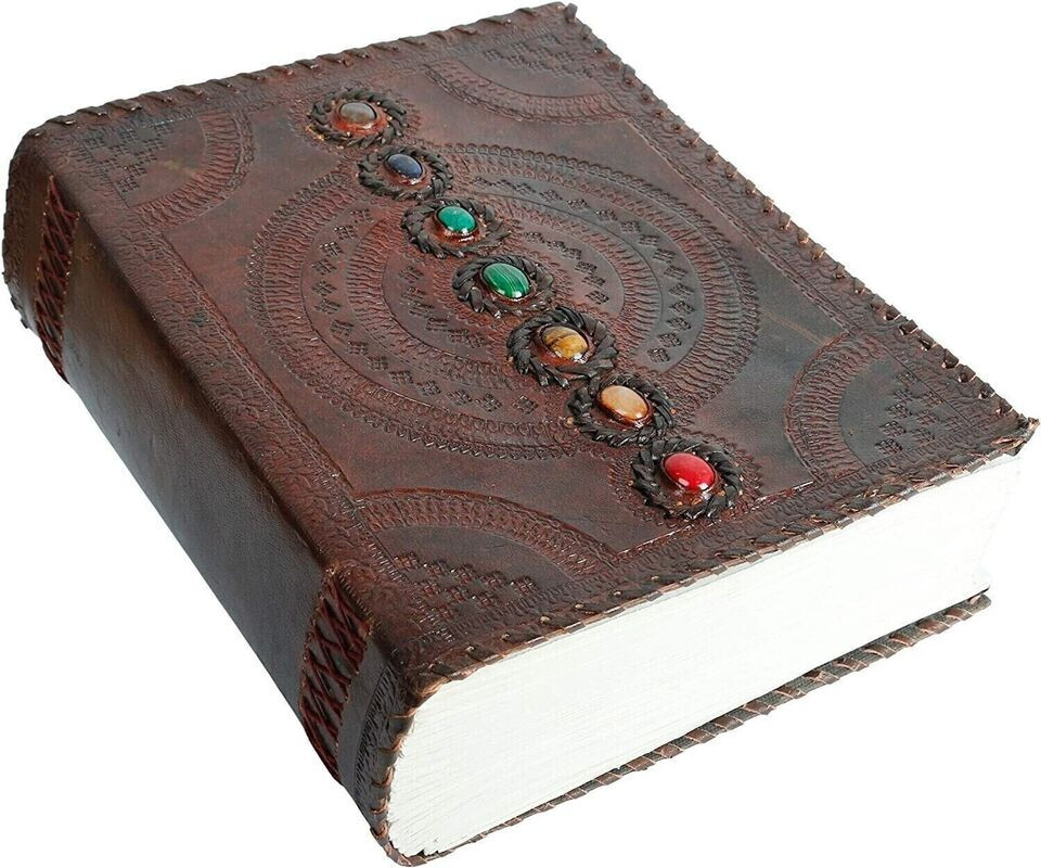 EXTRA LARGE Handcrafted Real Leather Seven Stone Embossed Book Journal Notebook
