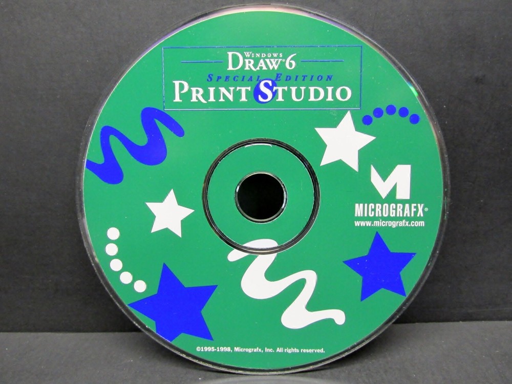 Draw 6 Print Studio, CD-ROM, Windows, Micrografx 1998, Never Used, No Box
