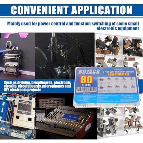 8Values 80Pcs Slide Switch Set SPDT Mini Micro Slide Switches 1p2t Small