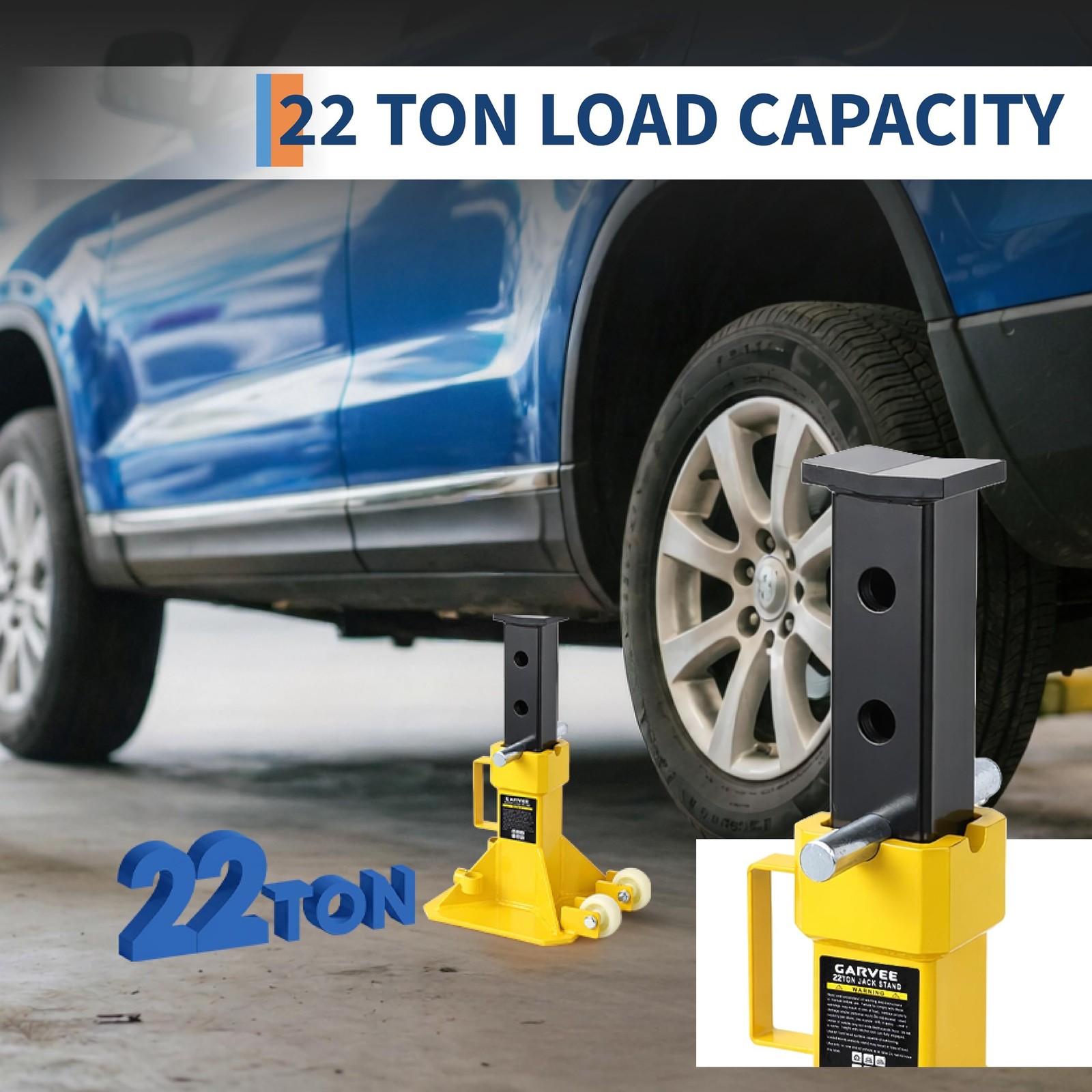 1 Pair 22 Ton Heavy Duty Car Jack Stand Pin Type Adjustable Height with Lock