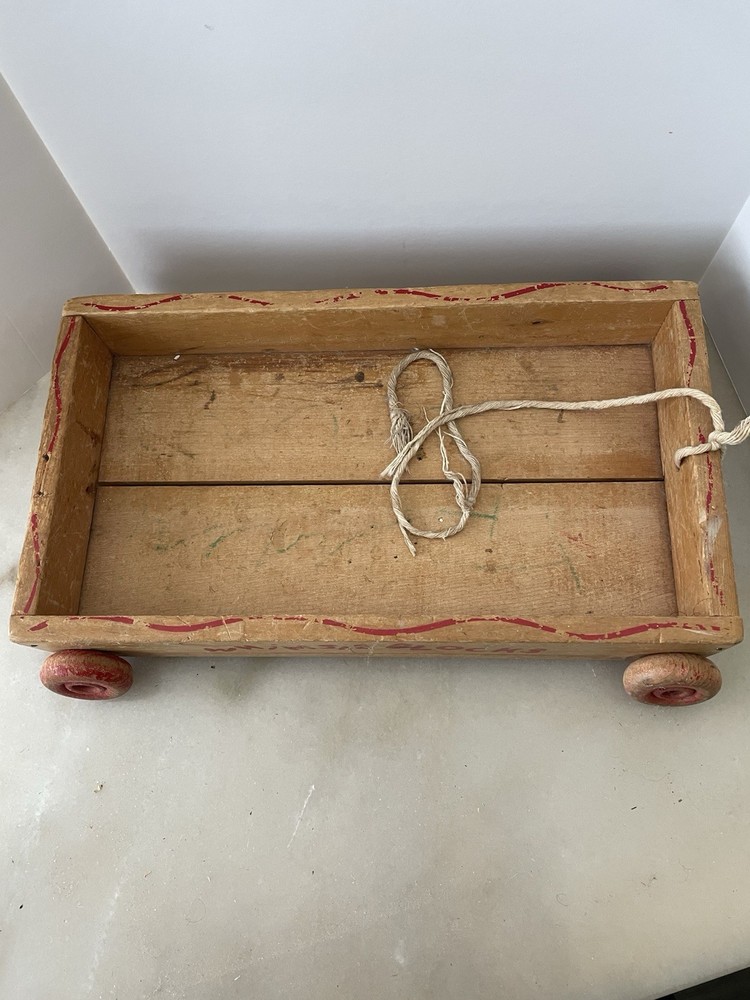 Vintage Whimsie Blocks and Pull Wagon Complete Wooden Set
