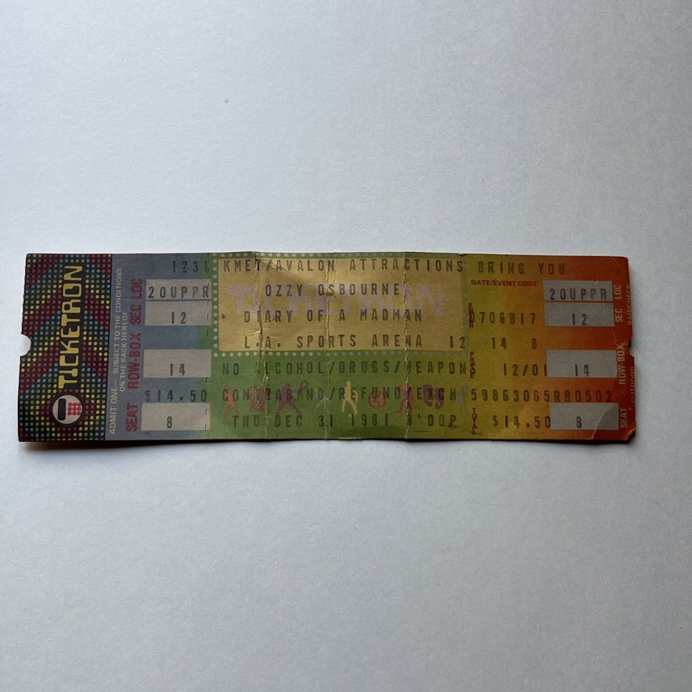 Ozzy Osbourne New Years 1981 Concert Ticket LA Sports Arena