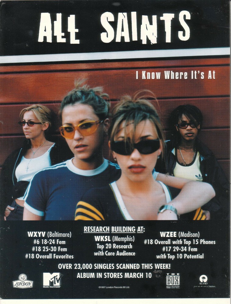 All Saints 1998 Ad- I Know Where It's At  Advertisement WXYV WKSL WZEE