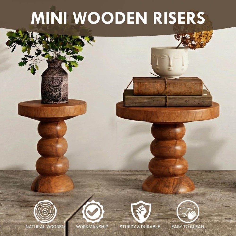 Mini Round Wood Risers, 2 Pieces Mini Riser Stand, Display Riser for Candles,...