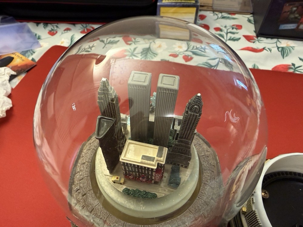 Macy’s Twin Tower Snow Globe. Music Box Working.