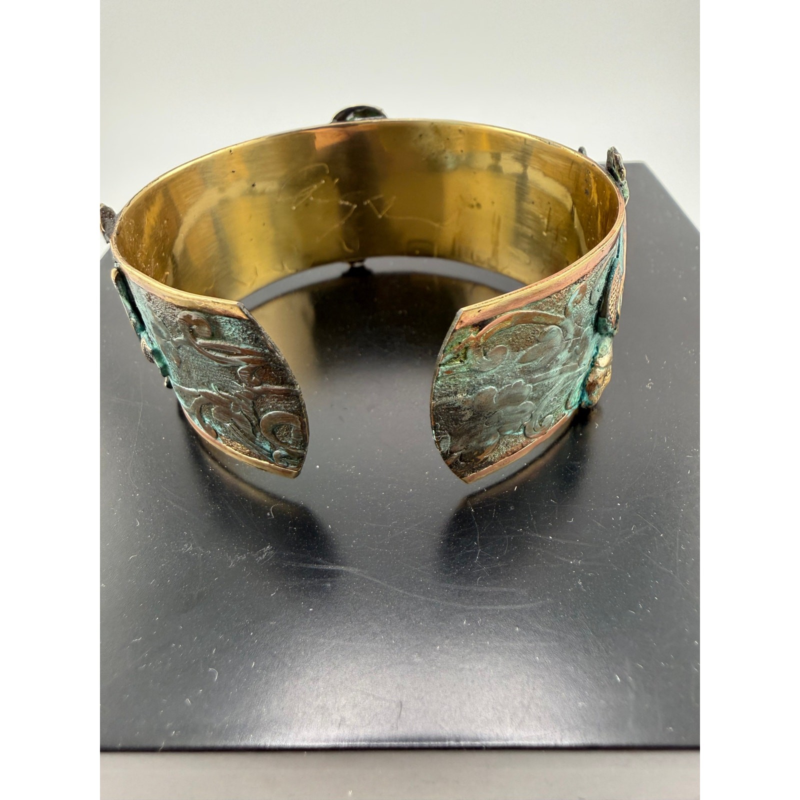 Elaine Coyne Verdigris Patina Brass Three Turtle Cuff Bracelet