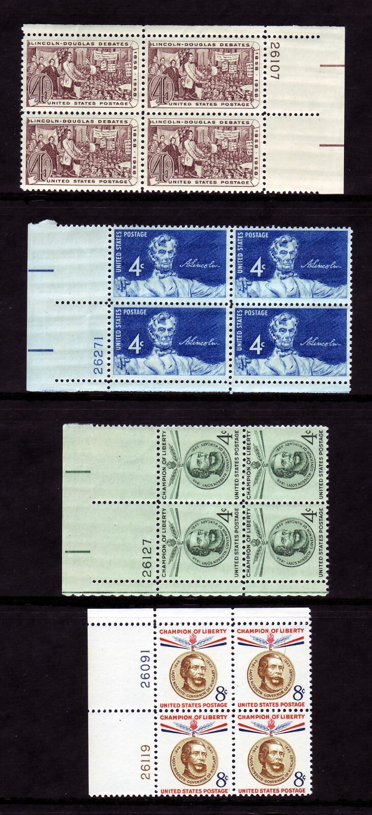 1958 COMMEMORATIVE PLATE BLOCK YEAR SET. (21) DIFFERENT. SCV $21.25