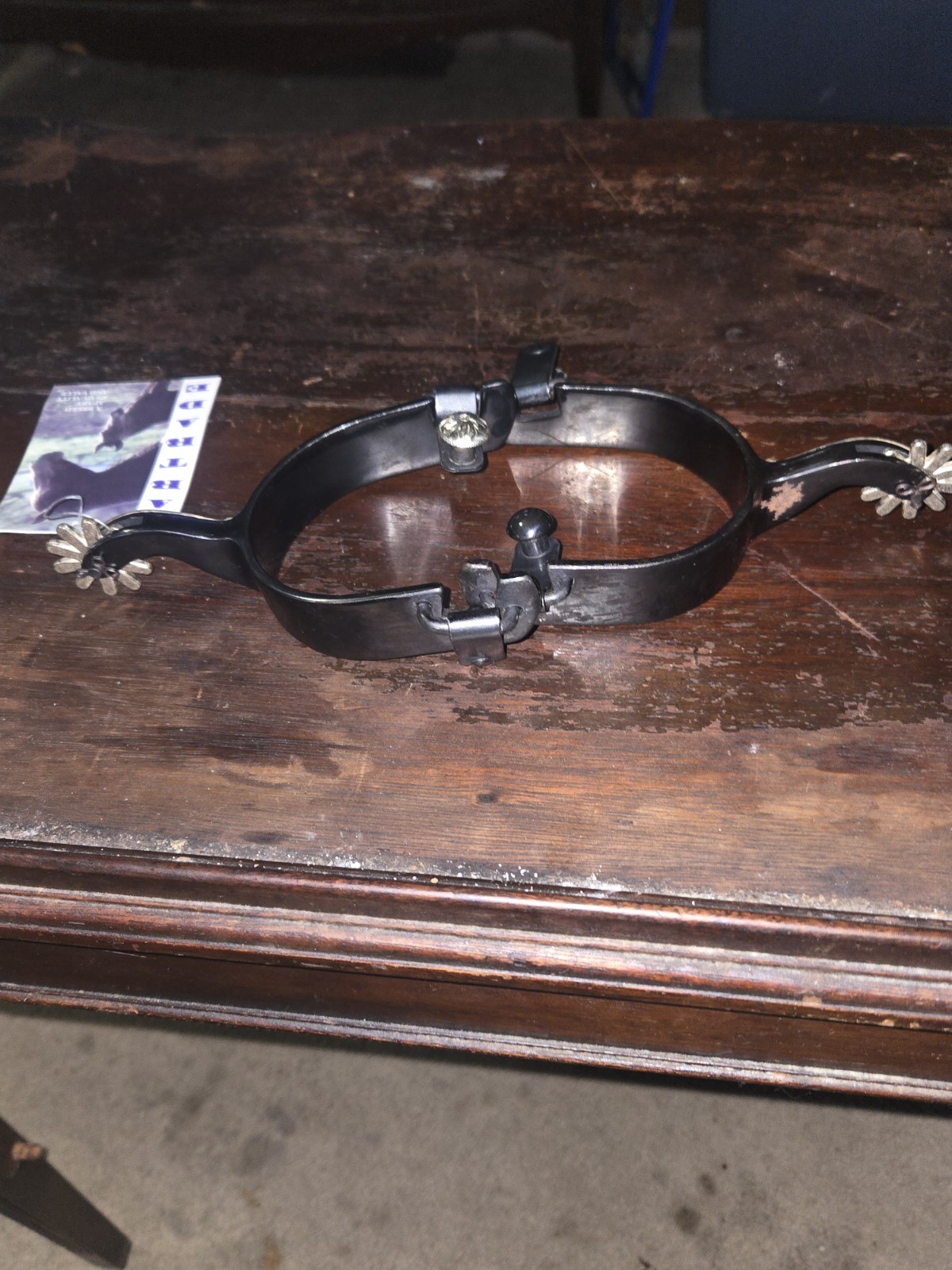 Men's Partrade/Metalab Black Western spurs w/German silver Aztec trim