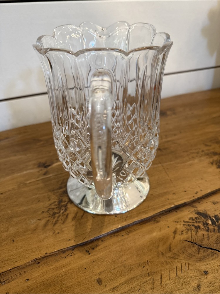 Vintage Diamond Cut Pattern Crystal Pitcher with Silverplate Base
