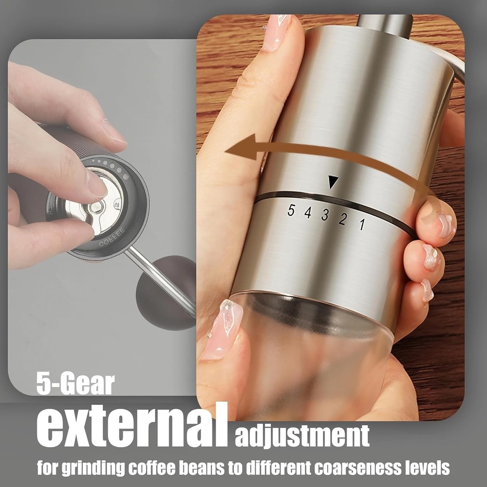 Portable Manual Coffee Grinder - Conical Burr with 5 Silver Ceramic