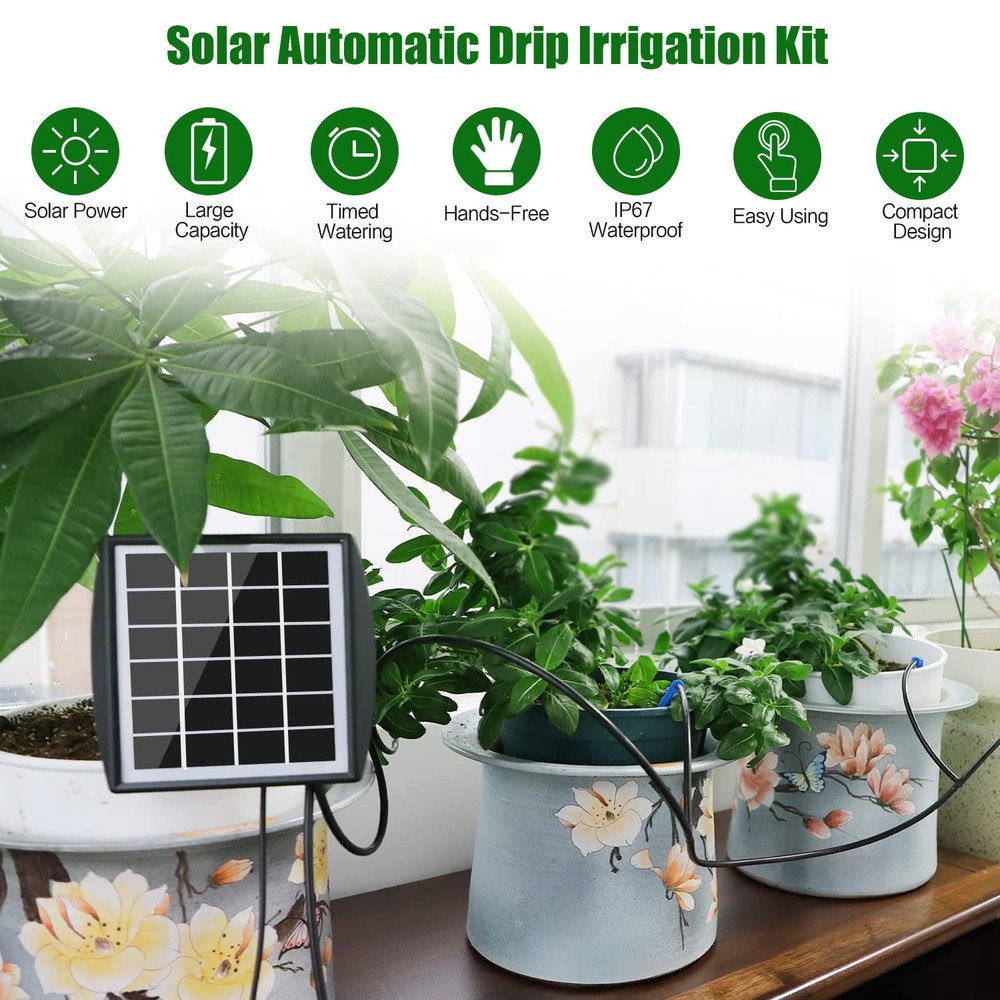 Solar Automatic Drip Irrigation Kit System, JIYANG Solar Powered Auto Easy DIY W