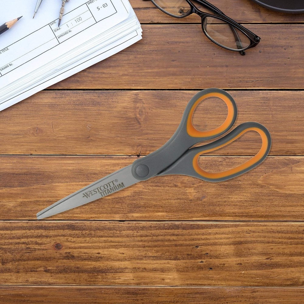 8-Inch Titanium Bonded Straight Scissors, Soft Handle, Gray/Yellow, 4-Pack