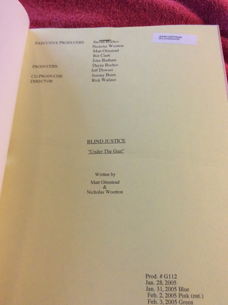 ORIGINAL SCRIPT BLIND JUSTICE UNDER THE GUN STEVEN BOCHCO RON ELDARD NICHOLS
