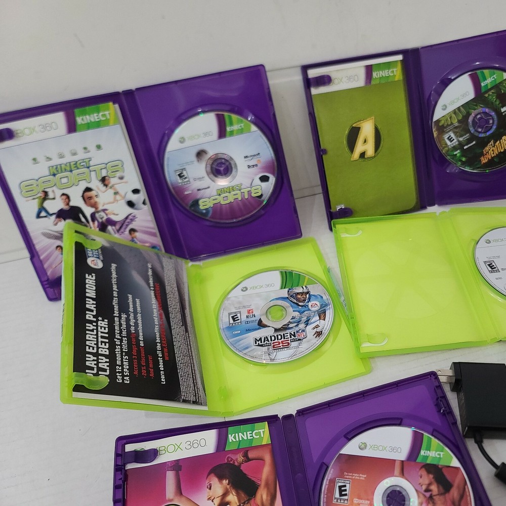 Microsoft 1414 Xbox 360 Kinect Sensor Bar + power cable Bundle + 5 Games TESTED