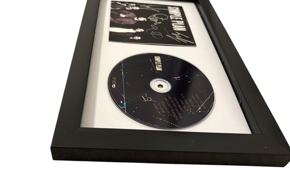 SIMPLE PLAN SIGNED AUTOGRAPH x4 SELF TITLED FRAMED & MATTED CD DISPLAY PIERRE +3