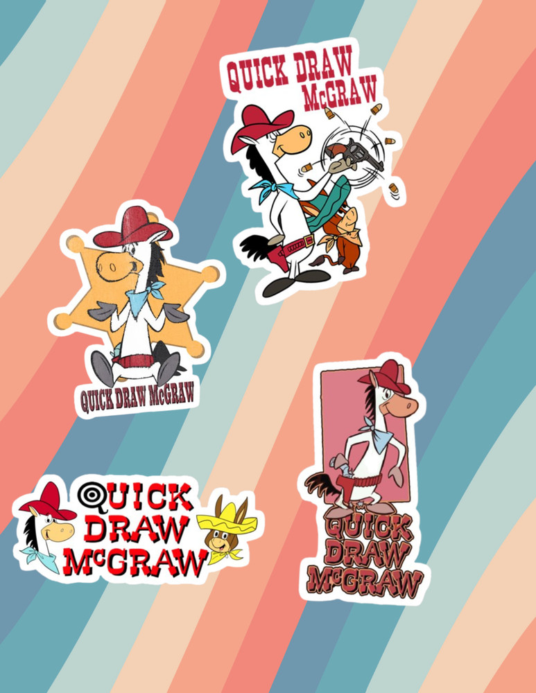 Quick Draw McGraw Retro Cartoon 4pc Sticker Pack