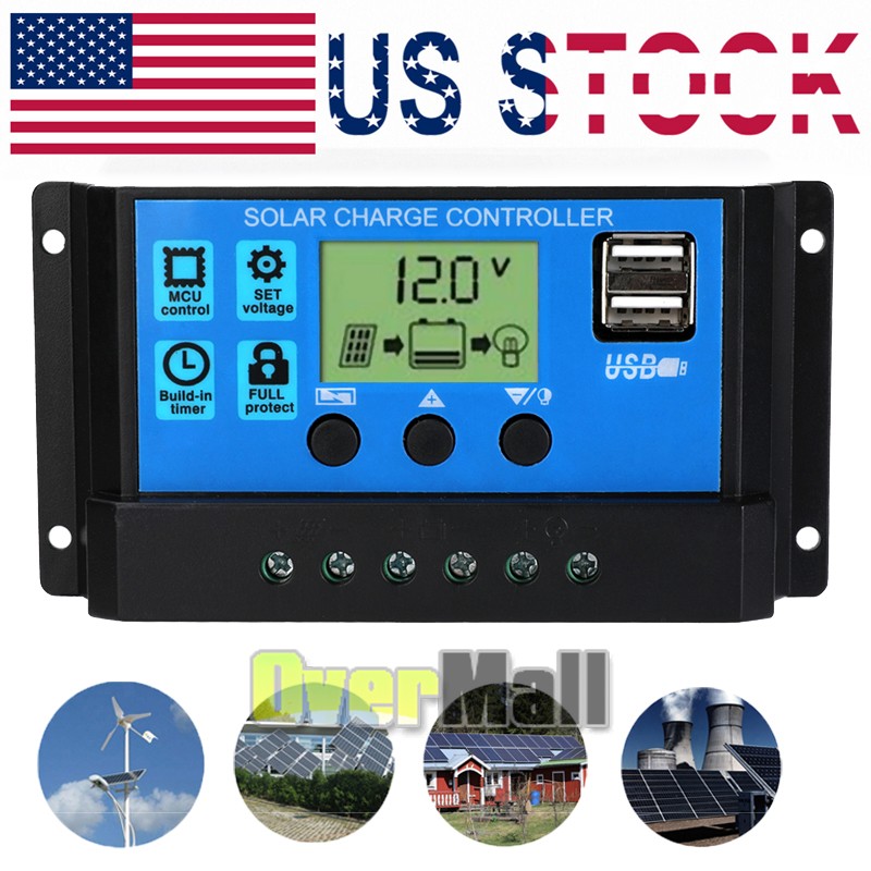 30A PWM Solar Panel Regulator Charge Controller 12V/24V Auto Focus Tracking