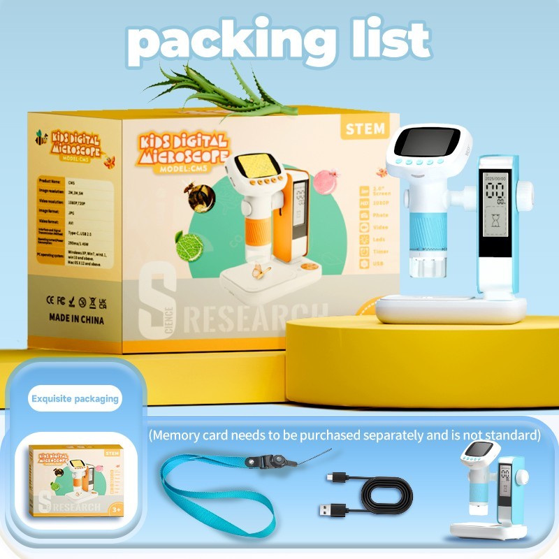 1000X Handheld Microscope for Kids4K 2.0 Screen Rechargeable Educational Science