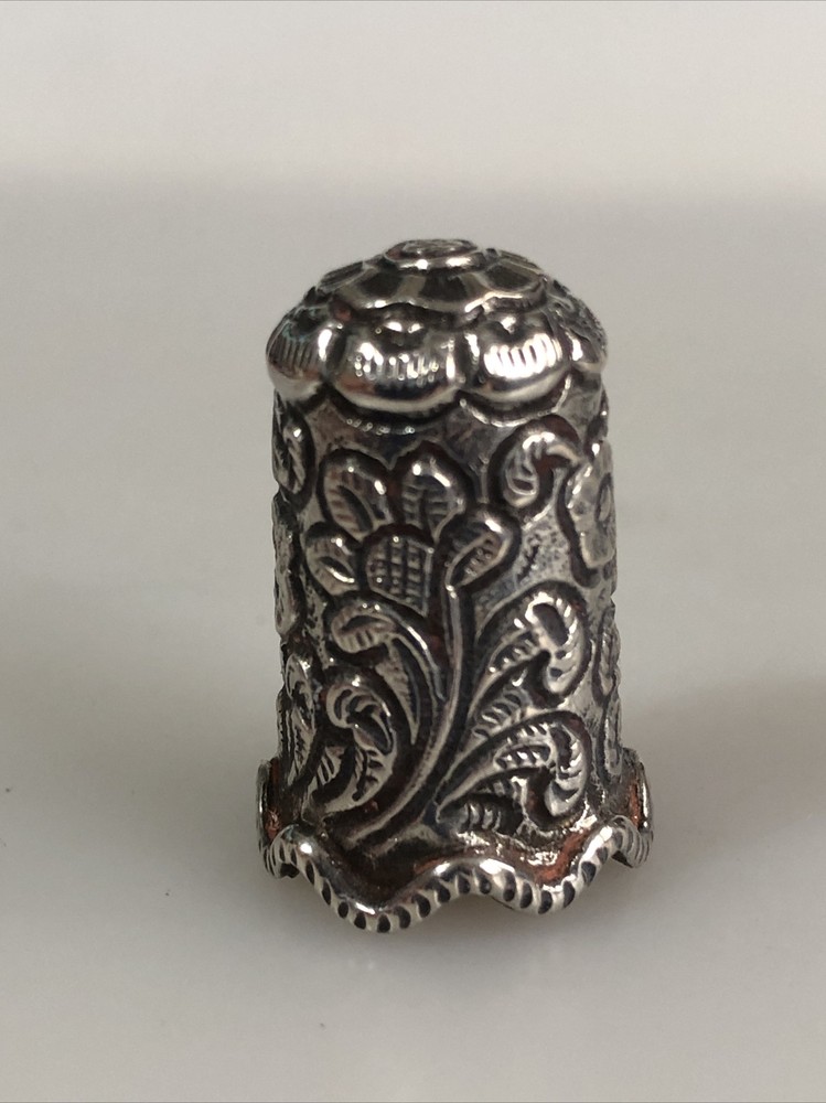 Silver Asian INDIAN Thimble with FLOWERS