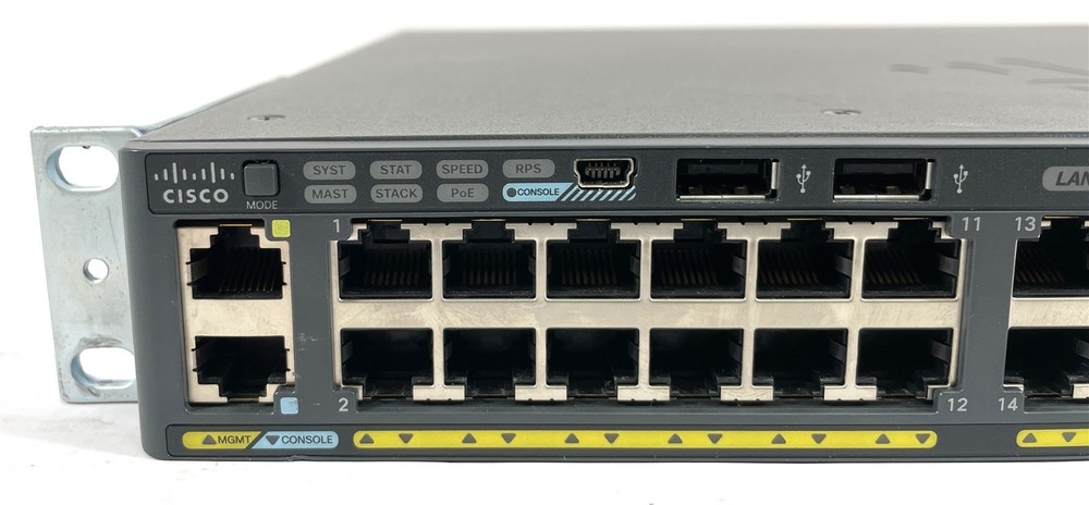 Cisco WS-C2960X-48FPD-L 48-Port Gigabit PoE+ Switch w/ Stack Module & Brackets