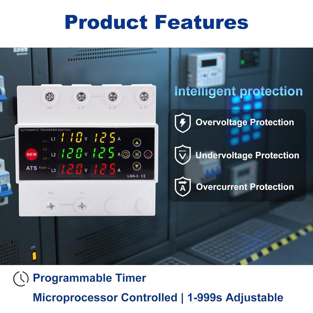 Automatic Generator Transfer Switch, 125A 120V 3 Pole Transfer Switch for Genera