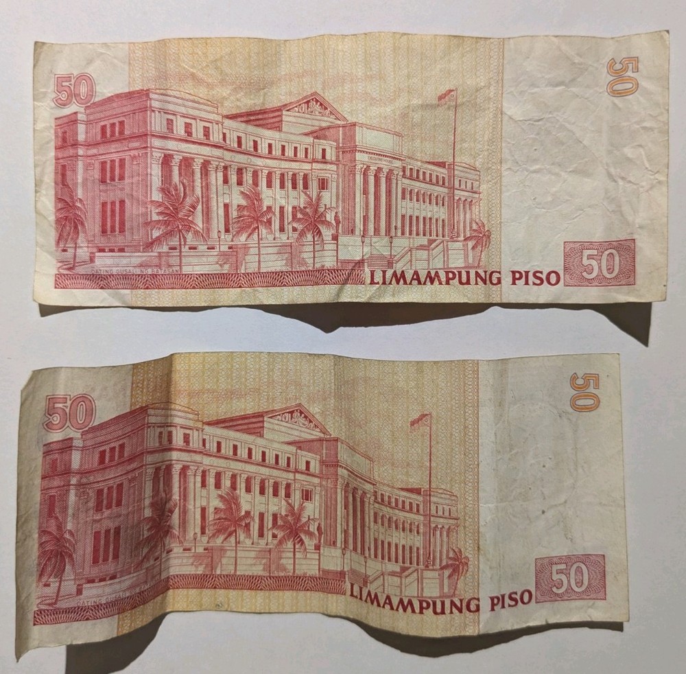 2 1969 Philippine Pisos 50 Limampung Piso Banknotes