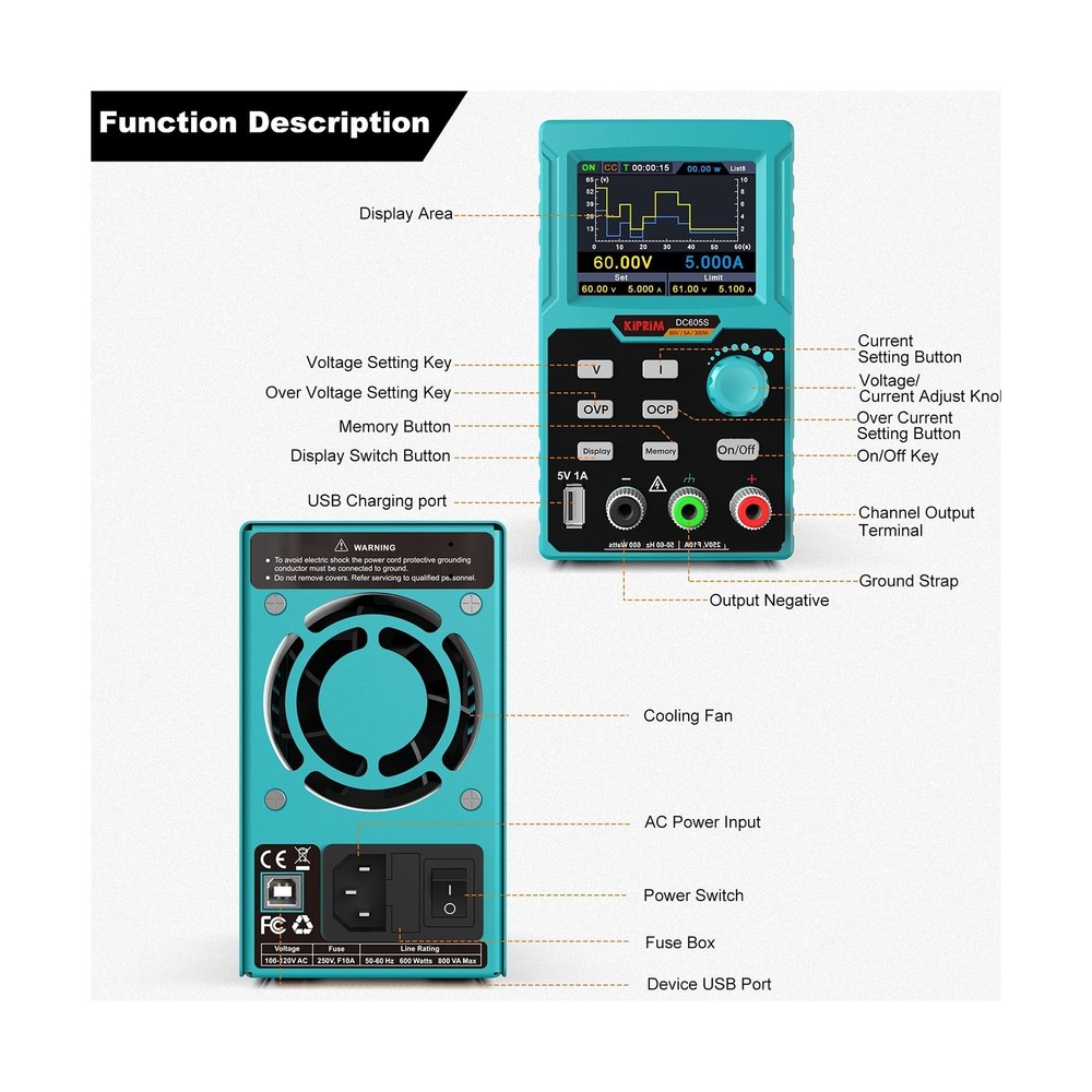 Programmable DC Power Supply (0-60 V 0-5 A) 110V Input High Precision 4-Digit...
