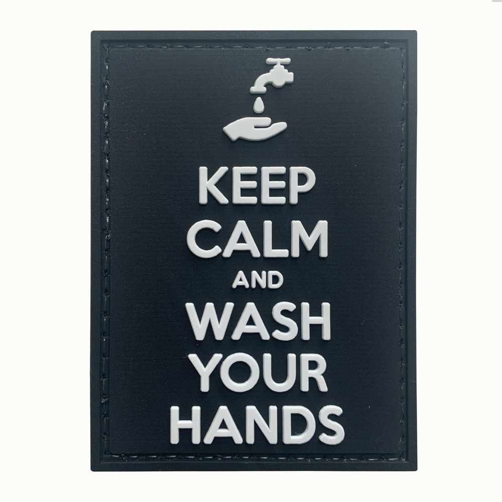 Keep Calm Wash Hands Corona Tactical Airsoft PVC Patch Hook and Loop 9016