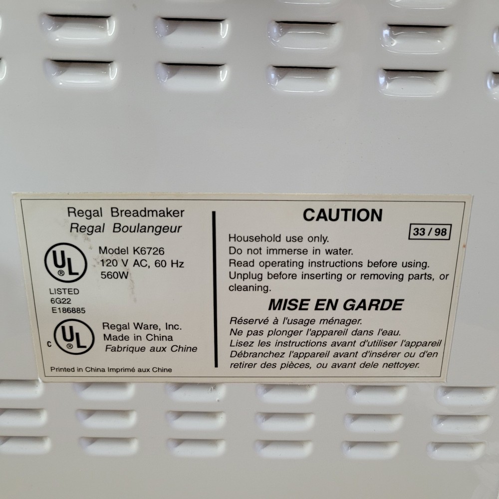 Regal K6726 Automatic Breadmaker Bread Machine