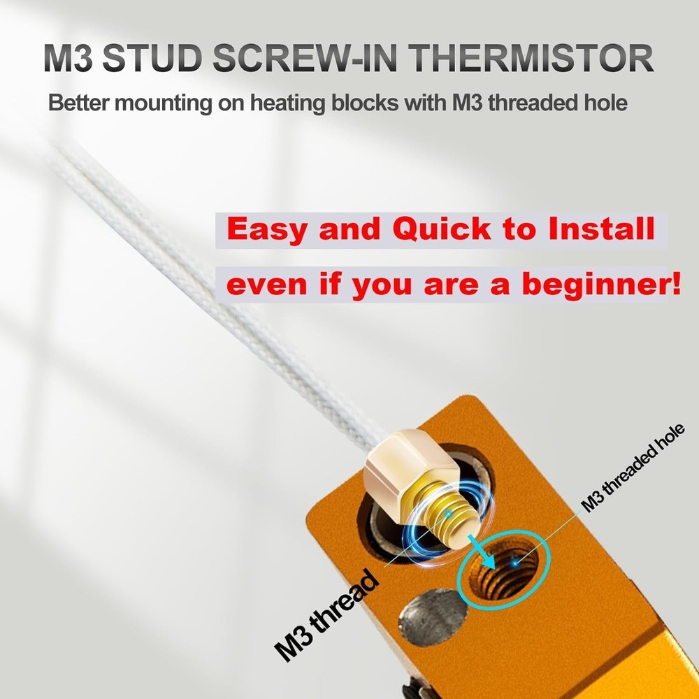 Ender 3 Hotend Upgrade: M3 Stud Thermistor,Fast Replaced, Compatible for Crealit