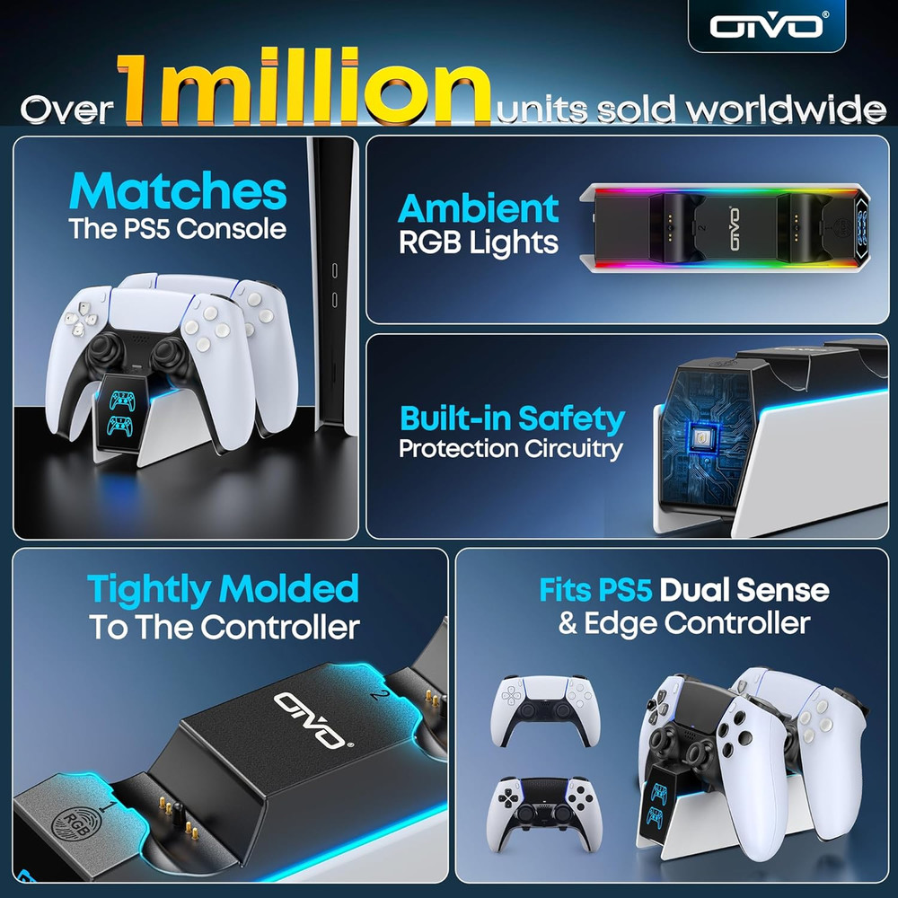 OIVO Fast Charging PS5 Controller Docking Station with AC Adapter