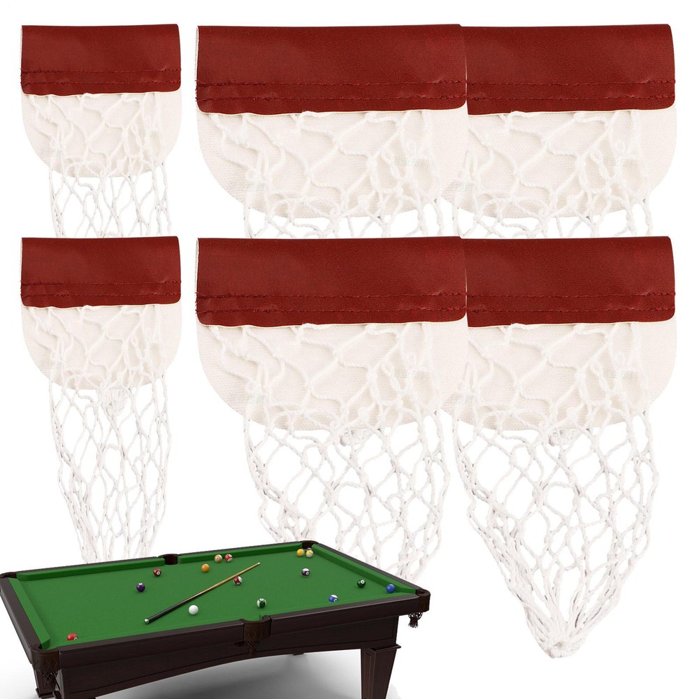 6PCS Leather Snooker Table Net Pockets Set Replacement Billiard Pool Ball Bag
