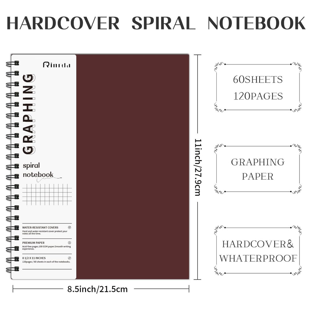 Graph Paper Notebook Spiral Notebook 8.5" x 11"-4 Pack Grid Paper Notebook Gr...