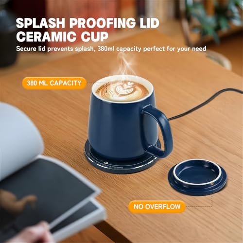 Smart-Warming Ceramic Mug & Plug in 15W Wireless Charger Combo - Keep Navy Blue