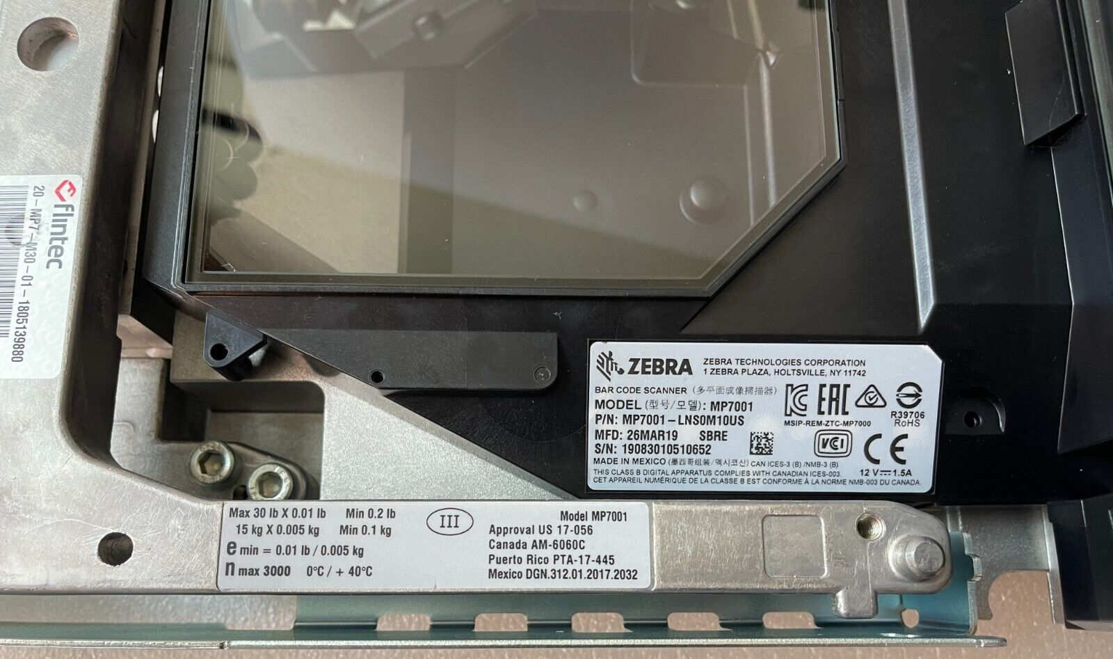 Zebra MP7001-LNS0M10US Scanner Scale Checkout Scale, NEW w/ power/data cable+BOX