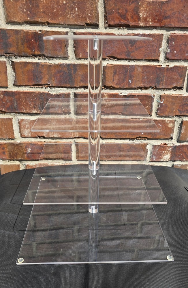 Clear Acrylic Square 4-Tier Cupcake/Dessert Stand, Disassembles, 12" Base