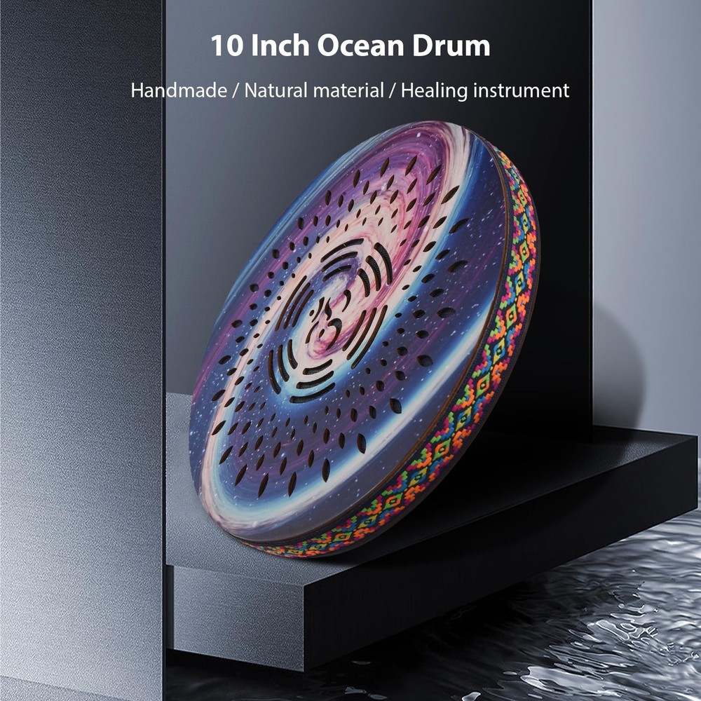 12 Inch Ocean Drum Ethnic Percussion Instrument Painted Drum Pattern Birch Wo...