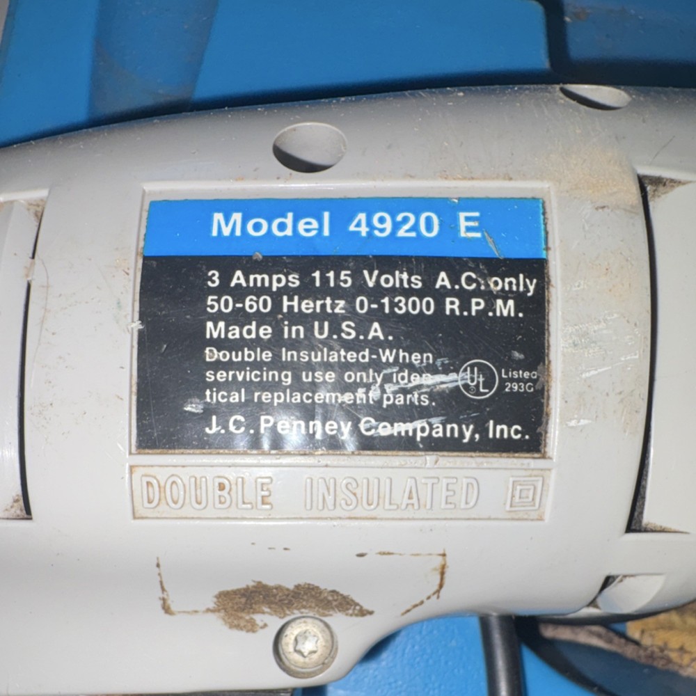 JC Penney 3/8" Corded Drill/Driver 4920 E Variable Speed w/ Case & Key