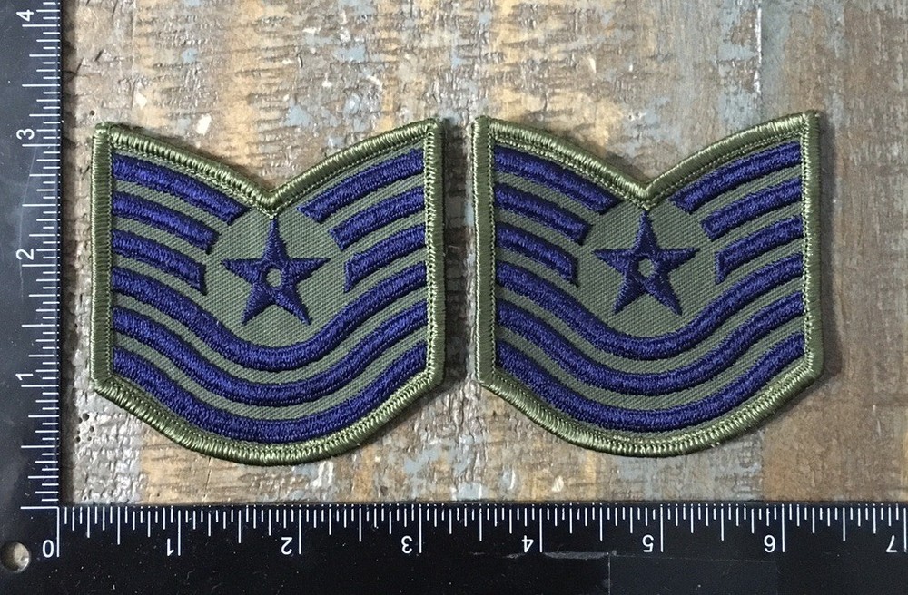 Vintage US Air Force Technical Sergeant Rank Chevron Patch E-6 (Pair) Twill USAF