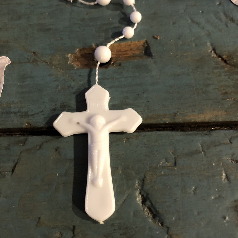 5 PLASTIC ROSARIES WHITE ROSARY LOT