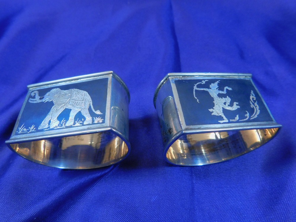 SIAMESE UNIQUE STERLING SILVER NAPKIN RING PAIR - EXCELLENT CONDITION A