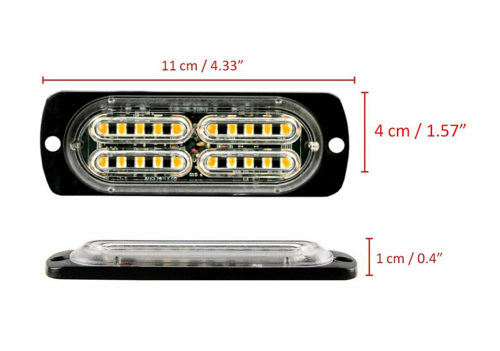 4X LED Penetration Lights 12-24V Orange Warning 18 Flash Modes Flashing
