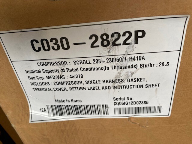 C030-2822P, Scroll Compressor, 208-230V
