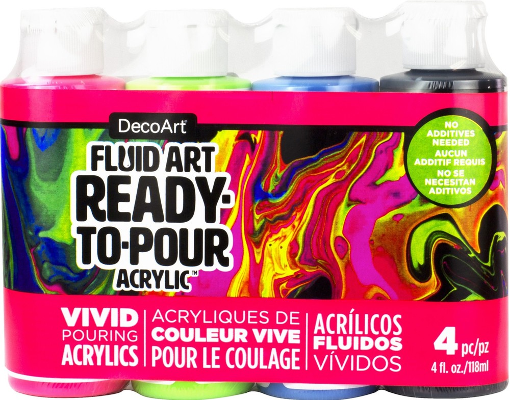 DecoArt FluidArt Paint Pouring Value Pack 4/Pkg-Neon Blast