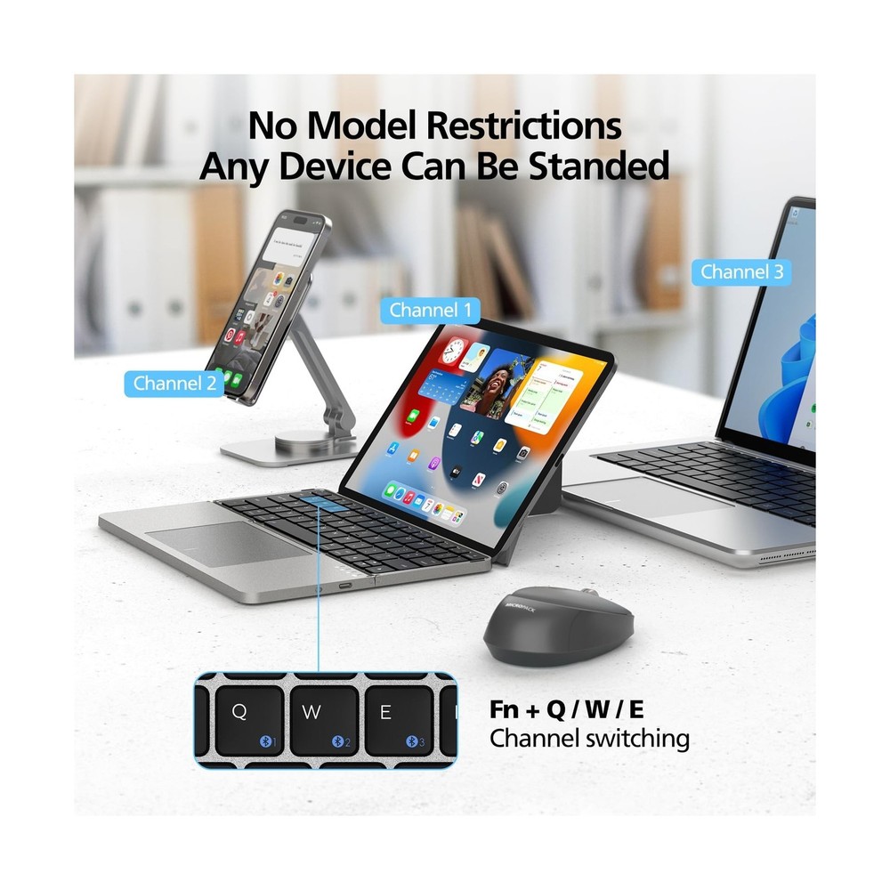 MicroPack Foldable Bluetooth Keyboard with Touchpad & Stand for iPad/iPhone/M...