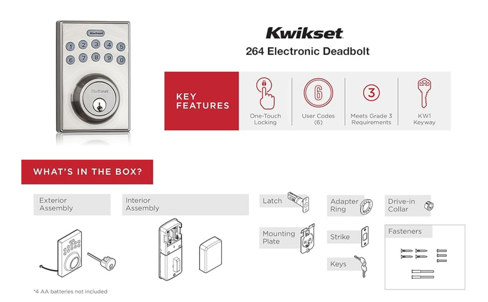 Kwikset SmartCode 264 Keyless Deadbolt Lock Satin Nickel, Auto-Lock