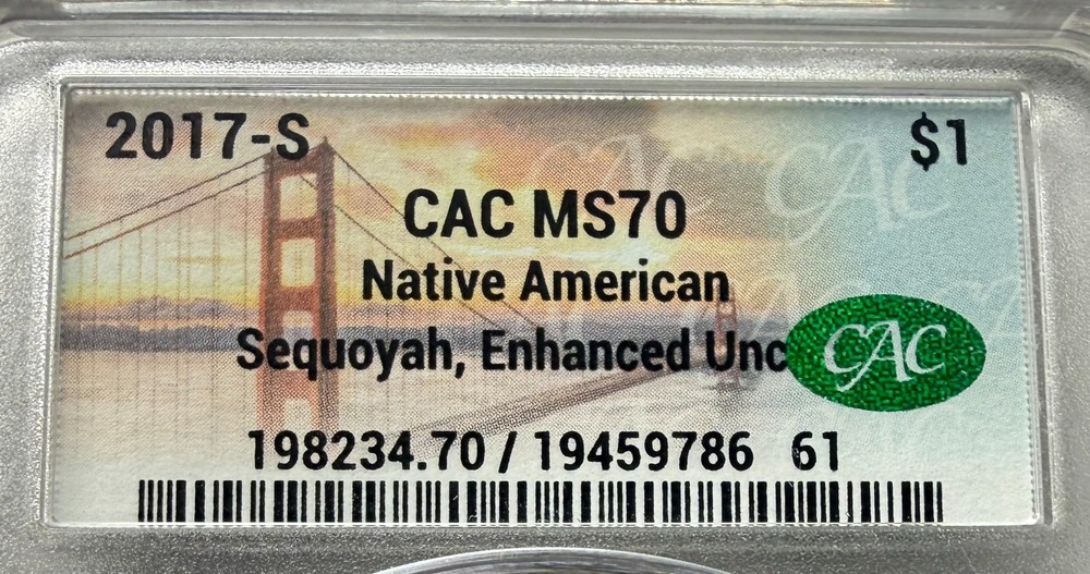 2017-S Sequoyah $1 CAC MS70 Enhanced UNC Native American Dollar 🔥 PERFECT GRADE