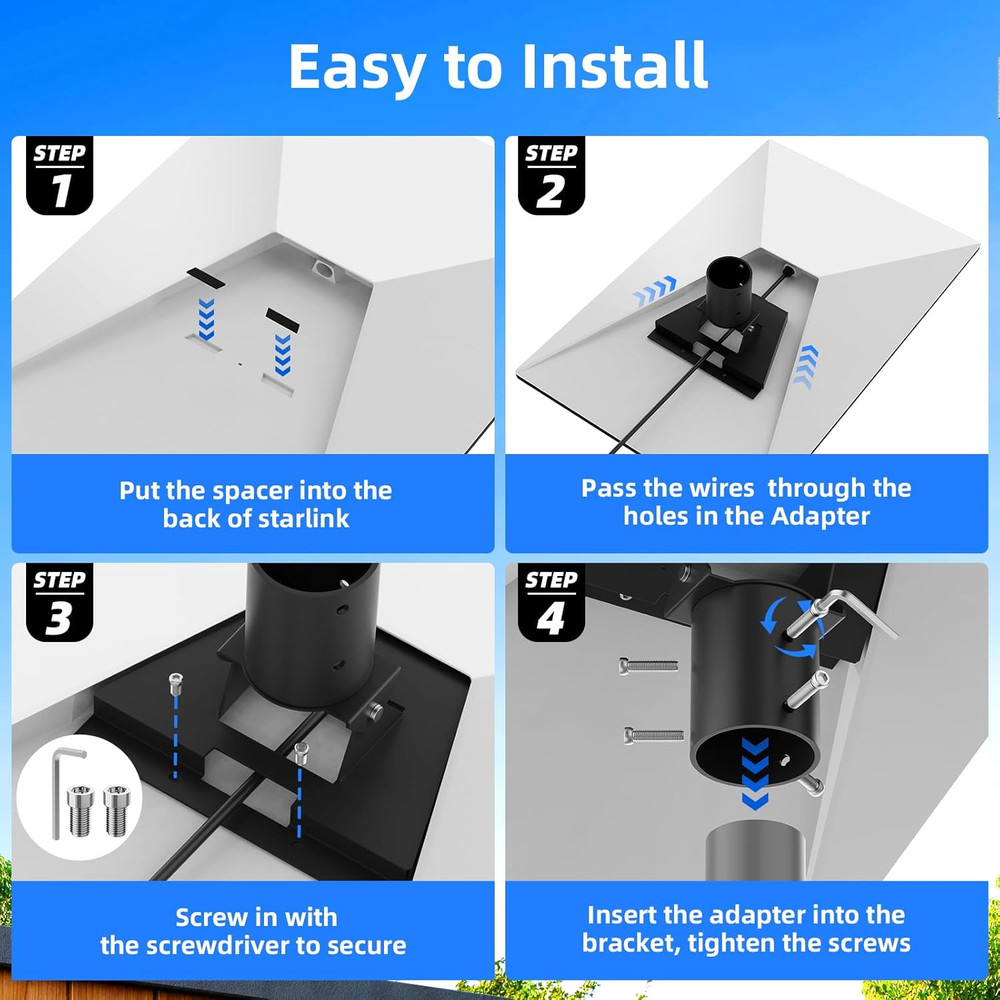Starlink Pole Adapter, Adjustable Angle Starlink Gen3 Tilt Pole Mount, Rustproof