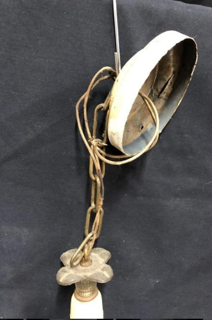 Antique Art Deco Glass Ceiling Light Fixture Frosted & Clear 3 Chain Shade 14”