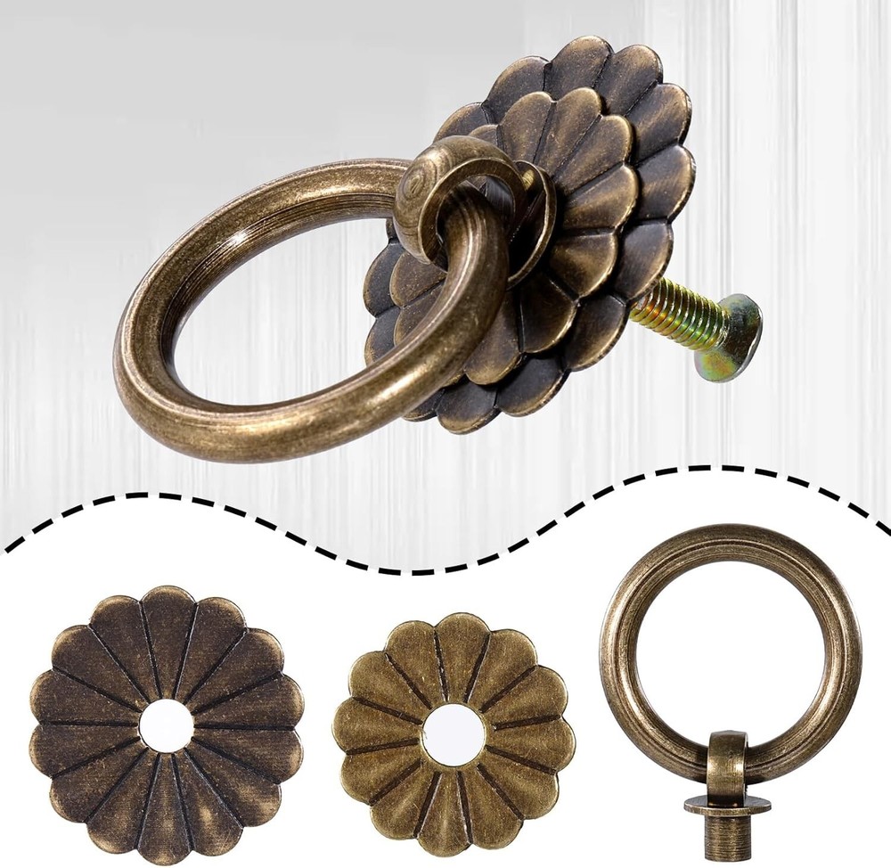 6 Pcs Antique Brass Cabinet Pulls Vintage Drawer Pulls Ring Antique Drawer Pulls